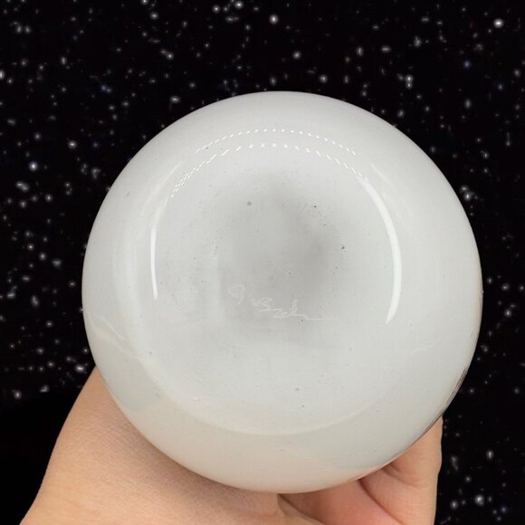 Art Glass Vase Hand Made Glass Signed By Artist White With Swirls Abstract 6”T - Picture 14 of 16